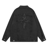 Men Denim Jacket Embroidered Denim Jacket Men's Loose Hoodie Washed and Worn Coat