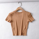 Women T-Shirt Summer round Neck Tight Short Top T-shirt for Women