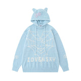Women Sweater Spider Web Hello Kitty Hooded Sweater Female Loose Casual Sweater