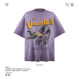 American vintage street T-shirt retro men's summer loose cotton five-quarter sleeves