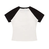 Women T-shirt Short Sleeve T-shirt Women's Raglan Sleeve Color Matching Summer round Neck