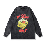 Men Long Sleeve Shirt College Style Washed Long Sleeve T-shirt for Men and Women Spring and Autumn