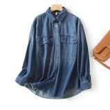 Women T-Shirt Casual Denim Shirt Jacket Autumn Washed Jacket Loose
