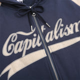 Men Hoodie Color-Block Raglan Sleeves Hooded Sweater Men's Spring and Autumn Leisure Letter Embroidered Zipper Jacket