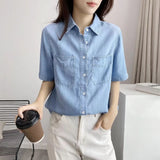 Women T-Shirt Vintage Denim Shirt Women Summer Loose Design