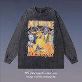 Men Long Sleeve Shirt Rapper Portrait Printing Washed and Worn Long Sleeve Bottoming T-shirt Men and Women