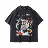 Men T Shirt Vintage Printed Casual Loose round Neck Washed and Worn T-shirt