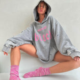 Women Sweatshirt Distressed Hooded Sweater Autumn and Winter Loose Casual