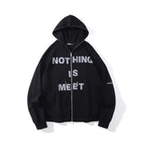 Men Hoodie Lightning Print Hooded Cardigan Sweater Loose Letter Zipper Hooded Jacket