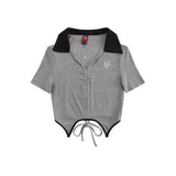 Women T-shirt Short-Sleeved T-shirt Girls Slim Fit V-neck Embroidery Short Summer