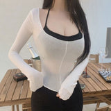 Women Long Sleeve Shirt Gray, Long Sleeve Vest Camisole Short Top