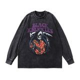 Men Long Sleeve Shirt Devil Print Long Sleeve T-shirt Men's and Women's Hiphop Distressed Top
