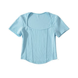 Women's T-Shirt V-neck Short-Sleeved T-shirt Women's Summer High Waist Top