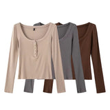Women's T-Shirt Spring round Neck Tight Long-Sleeved T-shirt