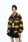 Unisex Jacket Autumn Retro Contrast Color Plaid Coat Women's Clothing