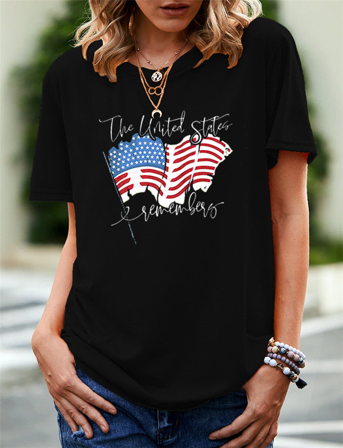 Women's Independence Day T Shirt Pattern Printed Short-Sleeved T-shirt