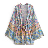 Women T-Shirt Spring Printed Cardigan Long Sleeve Belt Top