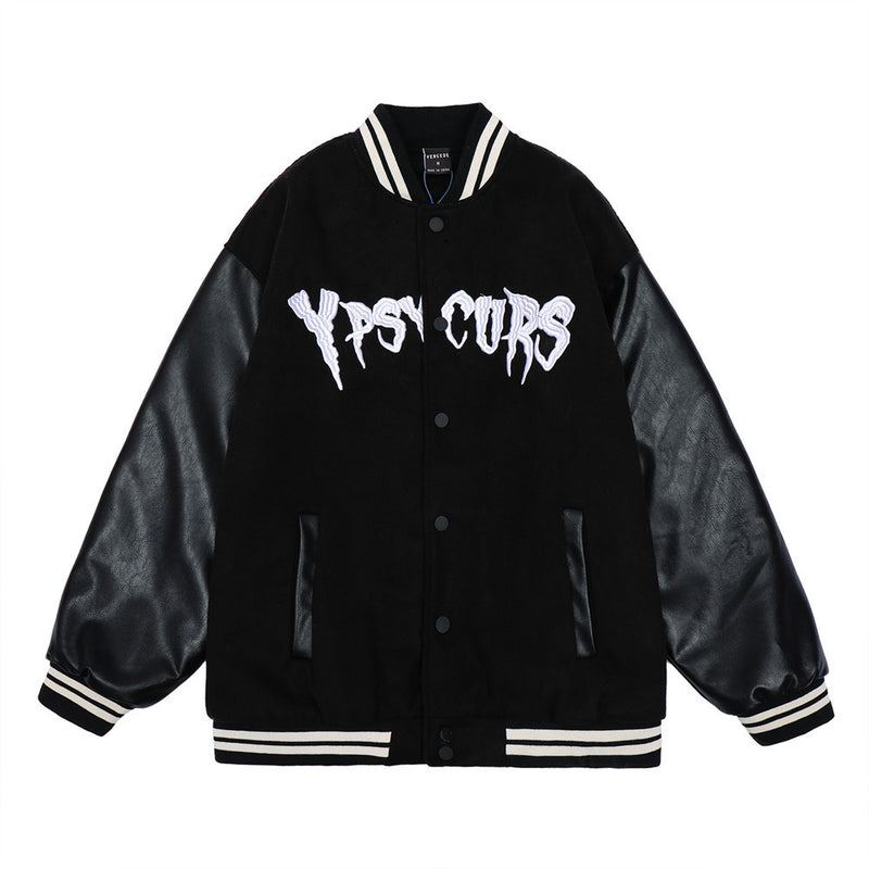 Men Cotton Mixed Jacket Coat Embroidered Letter Baseball Uniform Jacket Men Loose Stitching Jacket