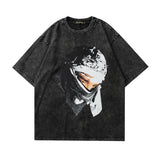 Men T Shirt Washed and Worn Vintage Print Short Sleeves T-shirt Men and Women
