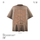 American vintage street T-shirt character print men's summer loose half sleeve