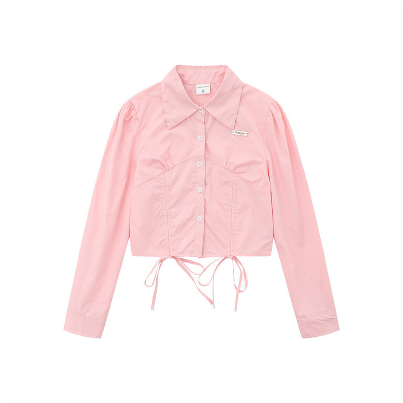 Women Long Sleeve Shirt Girls' Spring and Autumn Solid Color Casual Long Sleeves Button Shirt