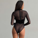 Women Jumpsuit Women's Mesh Velvet Stitching Long-Sleeved Jumpsuit