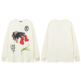 Men Long Sleeve Shirt Vintage Print Long Sleeve T-shirt Men and Women Vibe Idle Style round Neck