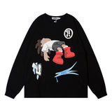 Men Hoodie Cartoon Anime Print Crew Neck Sweater