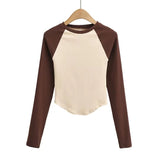 Women T-Shirt Stitching Bottoming Shirt Autumn Women Top T-shirt