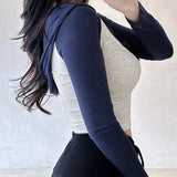 Women Long Sleeve Shirt V-neck Hooded Top Long Sleeve