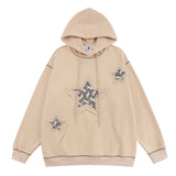 Men Hoodie Five-Pointed Star Patch Embroidered Hoodie
