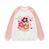 Men Hoodie Five-Pointed Star Flocking Embroidered Crew Neck Sweatshirt