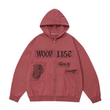 Men Hoodie Spider Web Patch Printed Hooded Jacket Men Vintage Loose Cardigan Sweater