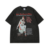 Men T Shirt Cartoon Printed Worn Looking Washed-out Short-Sleeved T-shirt Men and Women Couple