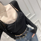 Women Long Sleeve Shirt Vest Long Sleeve Cardigan Jacket Short