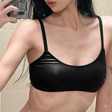 Women Halter Tops Winter Sexy Solid Color Slim Fit Midriff-Baring