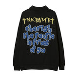 Men Hoodie Hip Hop Letter Print Sweatshirt Men's Lapel Pullover Zipped Stand Collar Cartoon Top