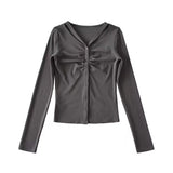 Women T-Shirt Top Women Fall Slim Fit Single-Breasted Long Sleeve