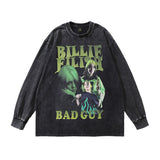 Men Long Sleeve Shirt Gothic Rose Skull Printed Long Sleeve T-shirt Men and Women Washed Distressed