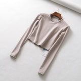 Women T-Shirt Spring round Neck Long Sleeve Short T-shirt Bottoming Shirt