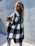 Plaid Trench Coat Straight Single-Breasted Plaid Long Sleeve Shirt