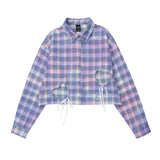 Women's Long Sleeve Shirt Color Tie-Dyed Plaid Long Sleeve Shirt Women's Loose