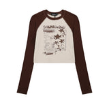 Women Long Sleeve T-Shirt Printed Long Sleeve T-shirt Girls Fall Color-Blocking Top