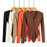 Women T-Shirt Spring V-neck Long-Sleeved Knitted Jumpsuit for Women