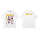 Men T Shirt Cartoon Graffiti Printing Short-Sleeved T-shirt Casual All-Matching Men and Women