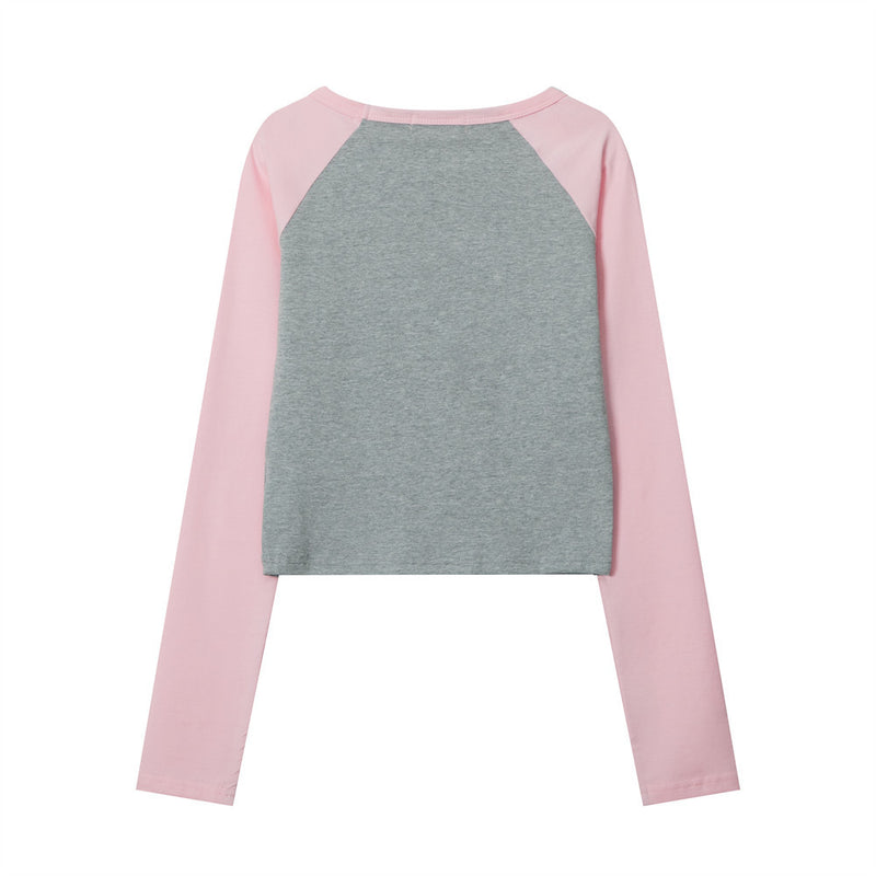 Women Long Sleeve T-Shirt Long Sleeve T-shirt for Girls Fall Color-Blocking Casual Short
