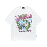 Men's T Shirt Printed Distressed Short-Sleeved T-shirt Men's and Women's Retro Loose