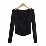 Women T-Shirt Top T-shirt Women's Design Patchwork Base Long Sleeve