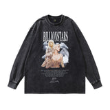 Men Long Sleeve Shirt Cartoon Distressed Long Sleeve T-shirt Men and Women Oversize Casual Couple