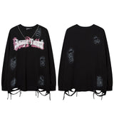 Men Long Sleeve Shirt Personality Vintage Print Distressed Long Sleeve T-shirt Men and Women Loose
